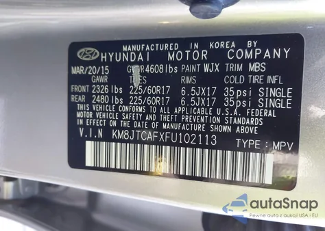 2015 Hyundai Tucson Gls from USA, damaged, VIN KM8JTCAFXFU102113